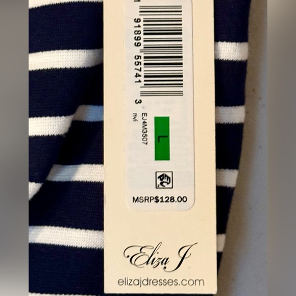 NWT ELIZA J Womens V Neck Striped Sleeveless Tiered Dress Navy and White Size L - Picture 8 of 10